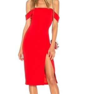 JAYGODFREY Red Off-Shoulder Bodycon Midi Dress